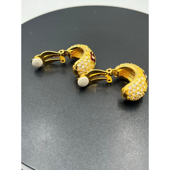 Joan Rivers Vintage Gold Plated Pave Red Rhinestone Flower Clip On Earrings - Picture 7 of 9
